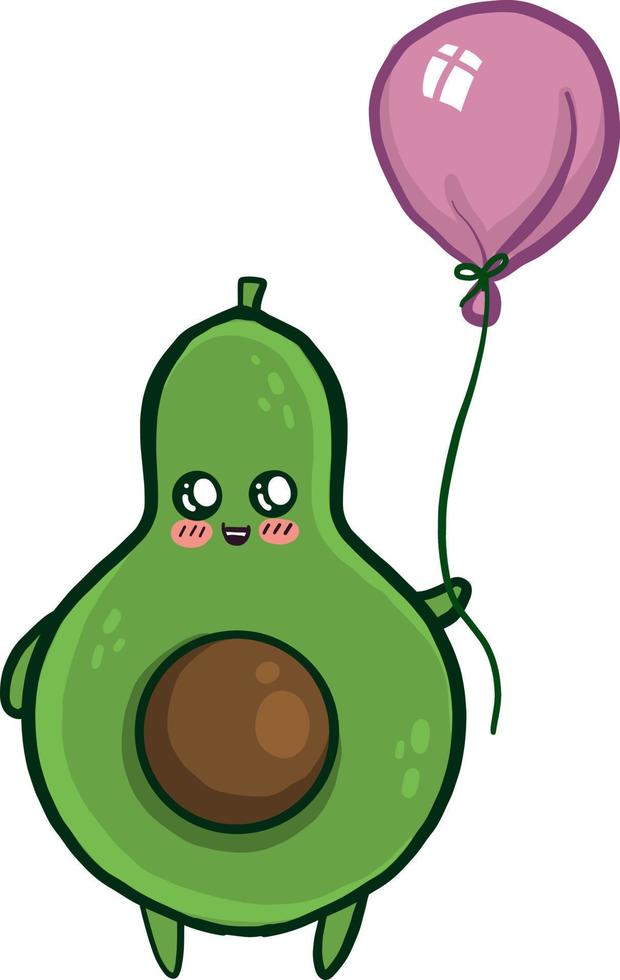 Avocado with balloon, illustration, vector on white background.