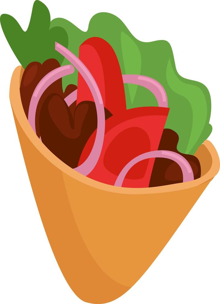 Delicioso burito, ilustración, vector sobre fondo blanco.