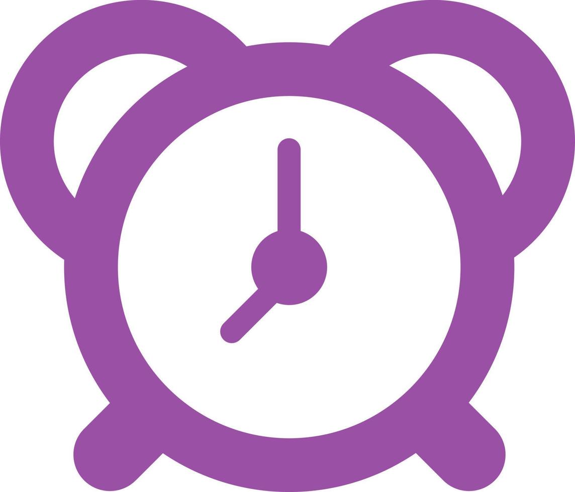 Purple alarm clock, icon illustration, vector on white background