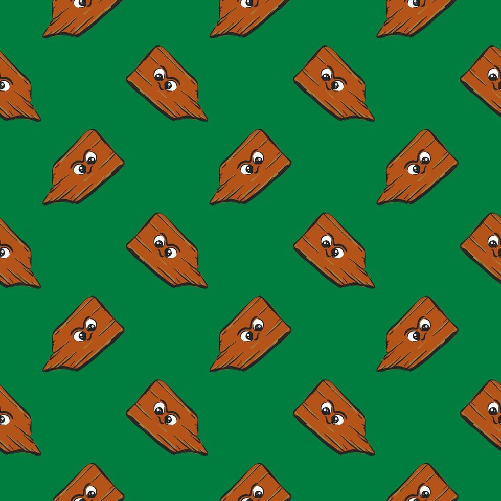 Wood with a face,seamless pattern on green background. vector