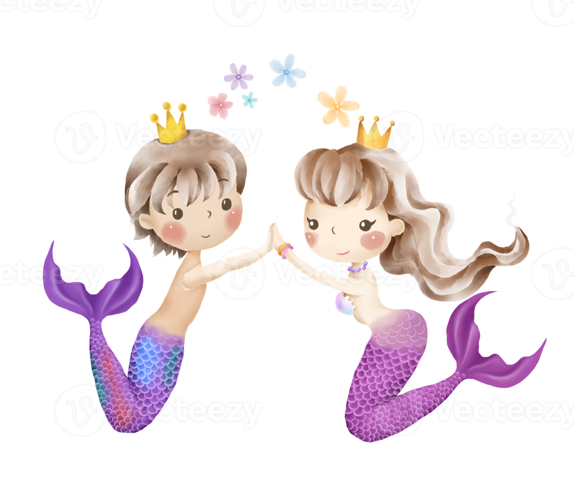 coppia sirena Principessa cartone animato scarabocchio kawaii anime colorazione pagina carino illustrazione disegno clipart personaggio chibi manga i fumetti png