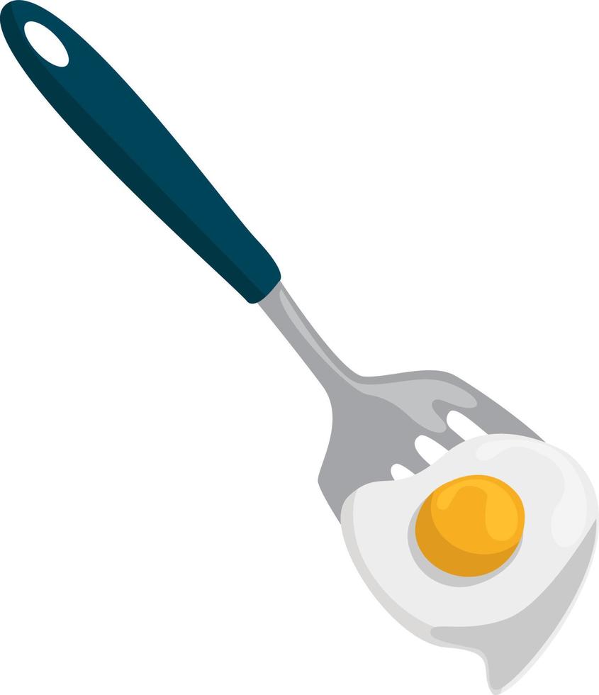 Fried egg on spatula, illustration, vector on white background