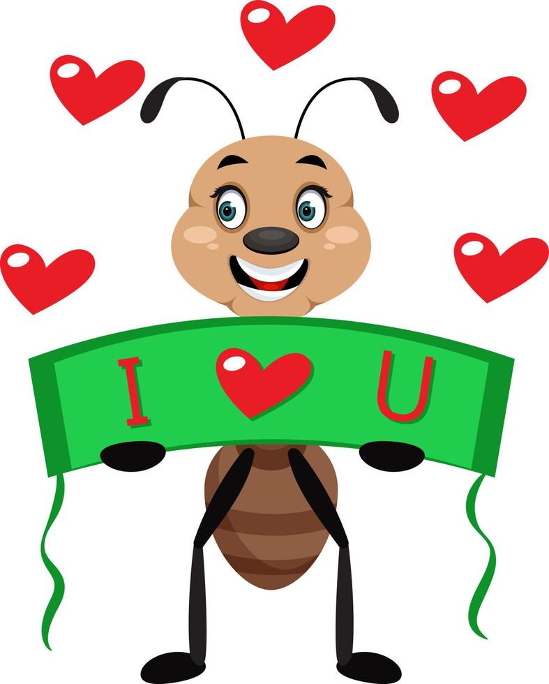 Ant in love, illustrator, vector on white background.