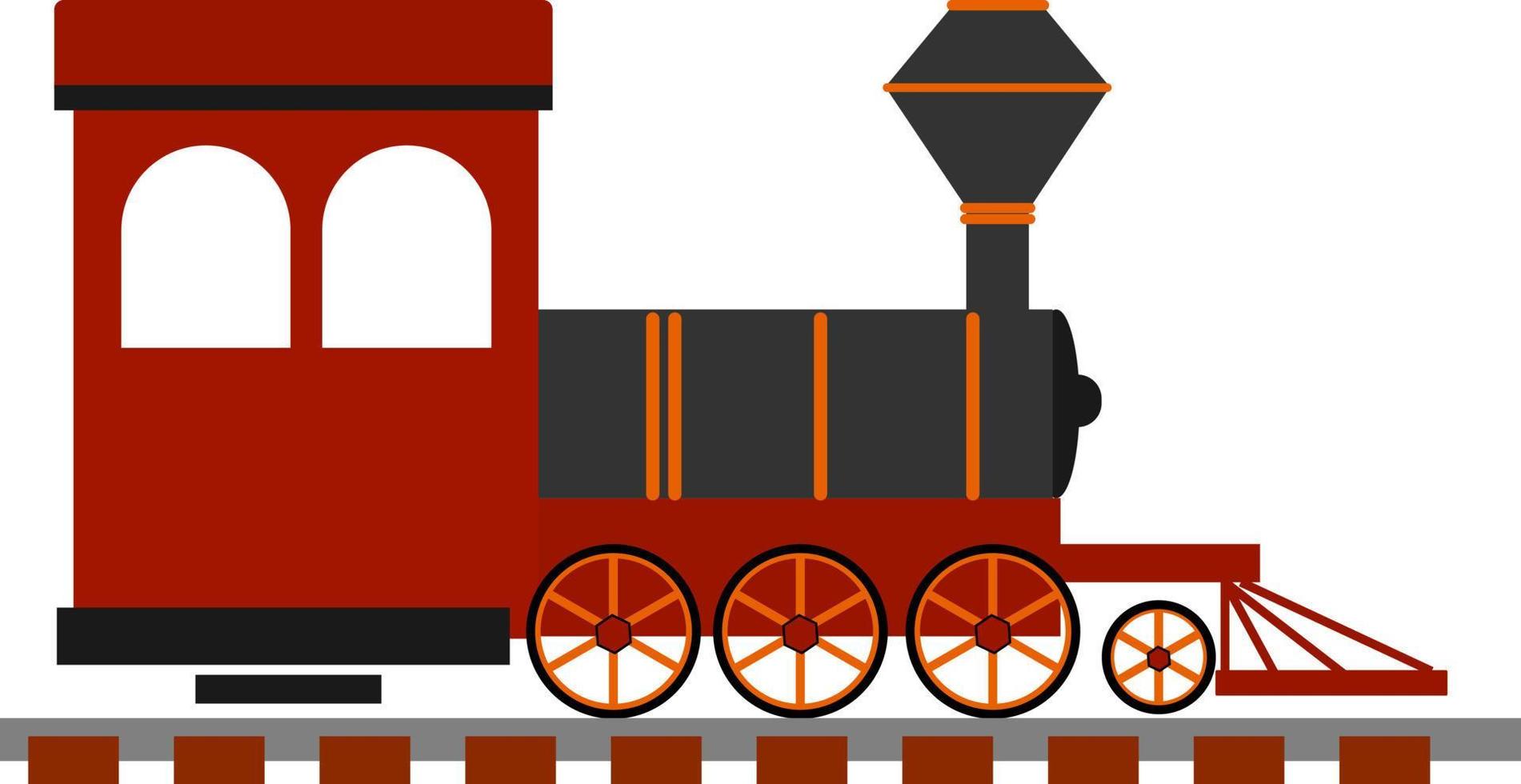 Red old locomotive, illustration, vector on white background.