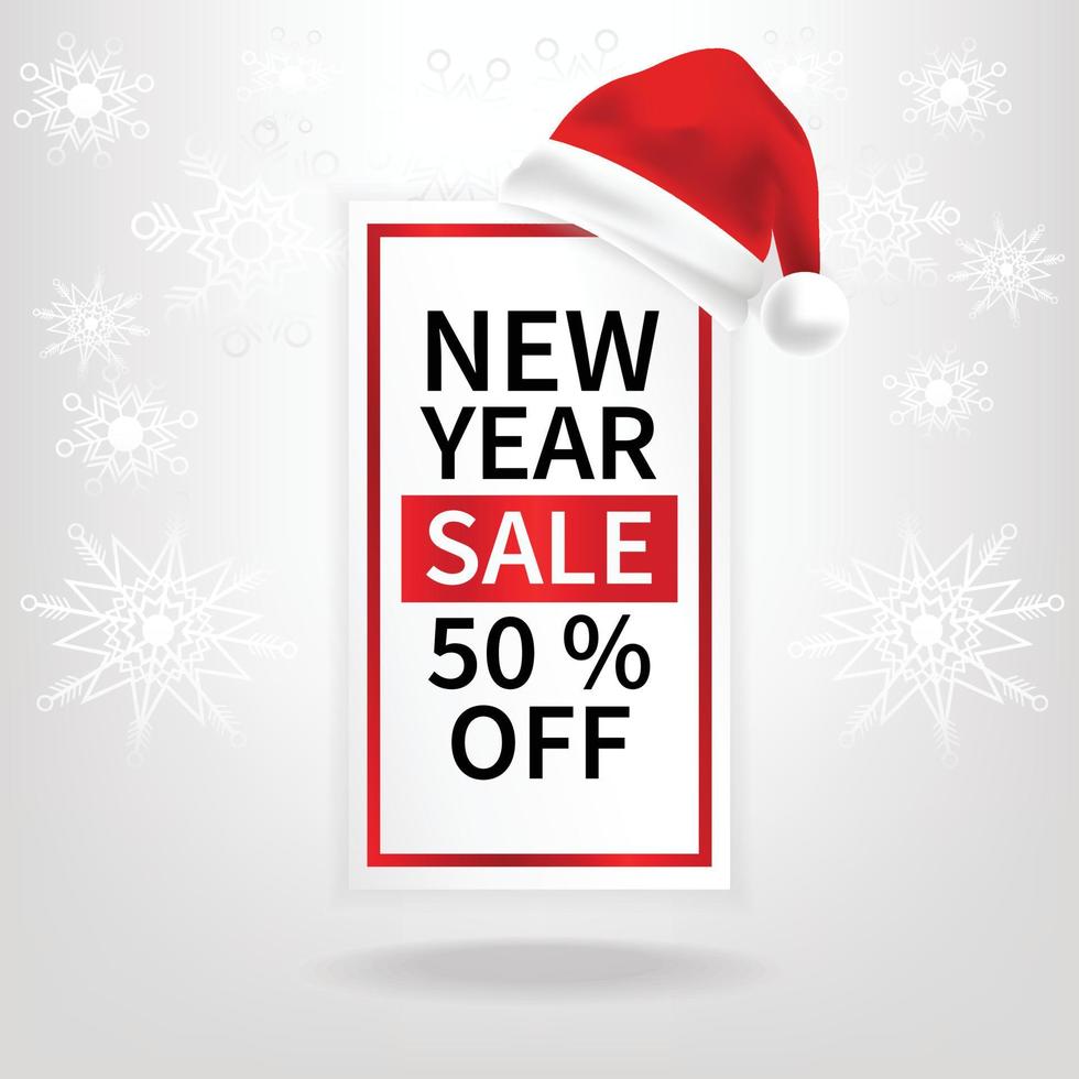 new year price tag template white snowflake background vector