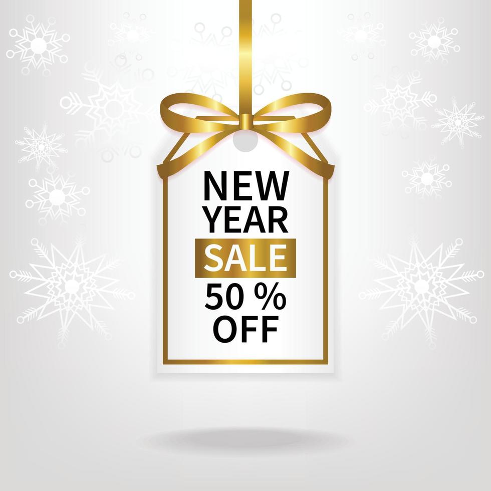 new year sale price tag gold ribbon template design vector