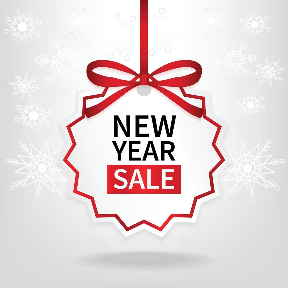 new year sale price tag red ribbon template snowflake background vector