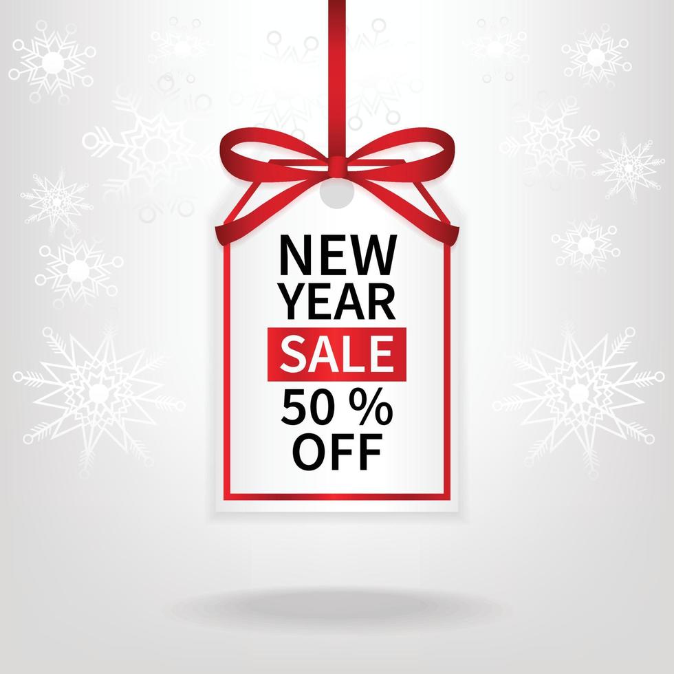 new year sale price tag red ribbon template vector design