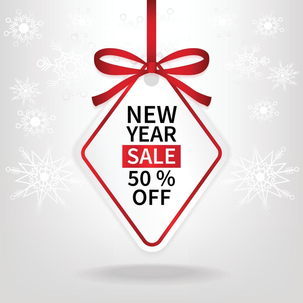 new year sale price tag red ribbon template vector