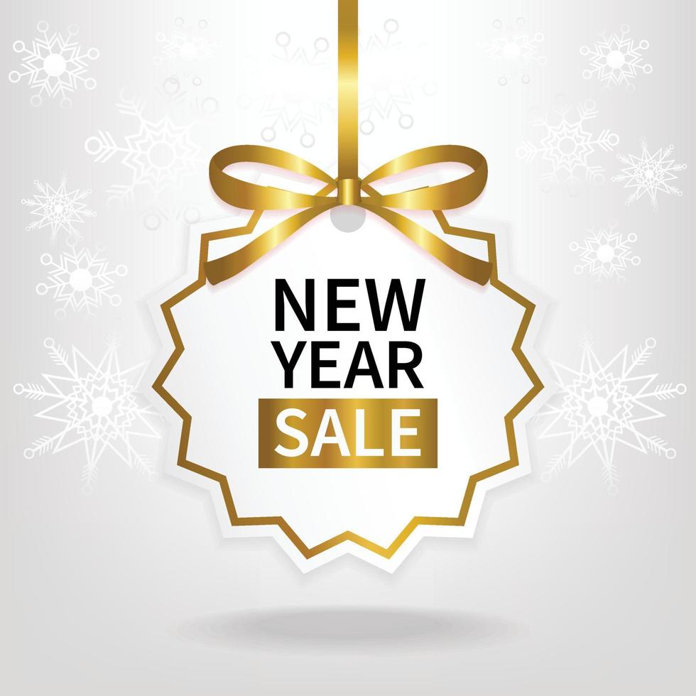 new year sale price tag gold ribbon template vector