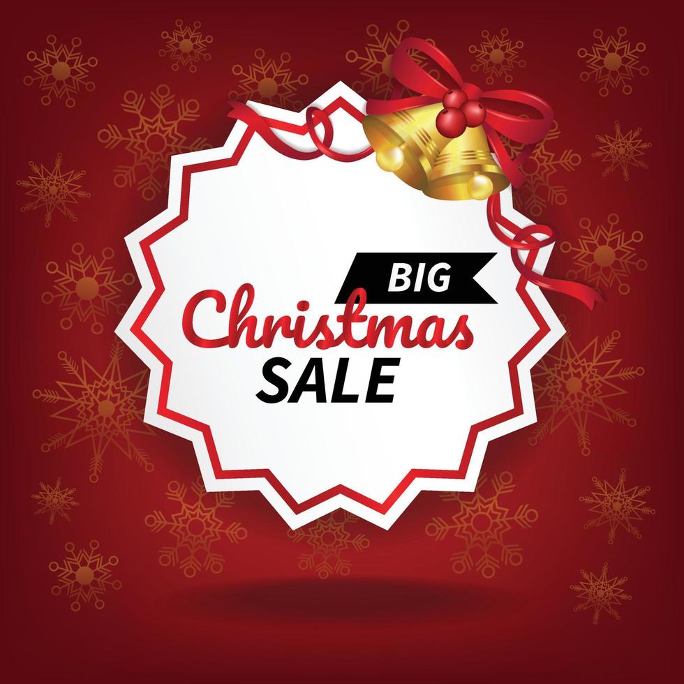 christmas sale price tag and christmas bells template red background vector