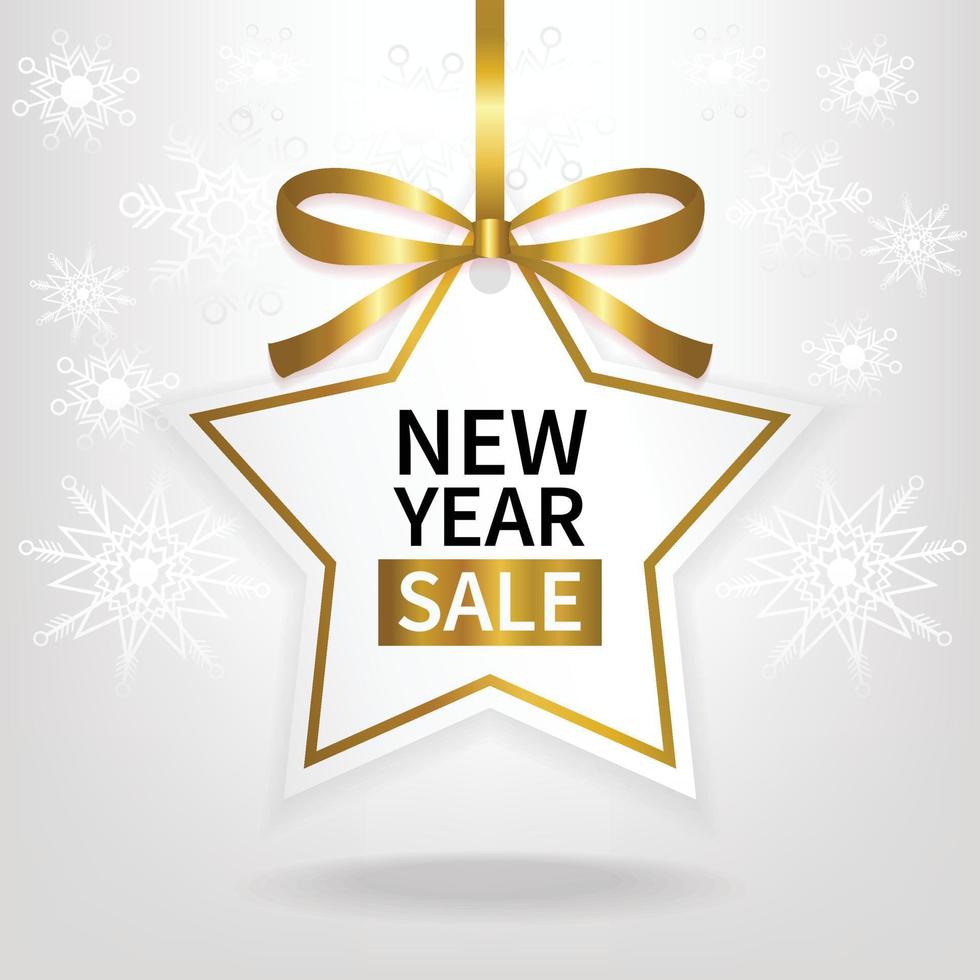 new year sale price tag gold ribbon template vector