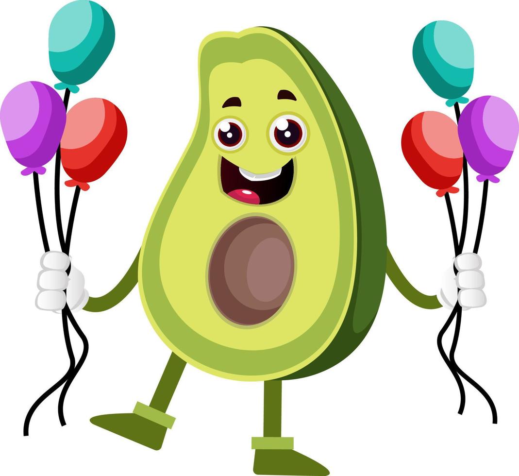 Avocado with balloons, illustration, vector on white background.