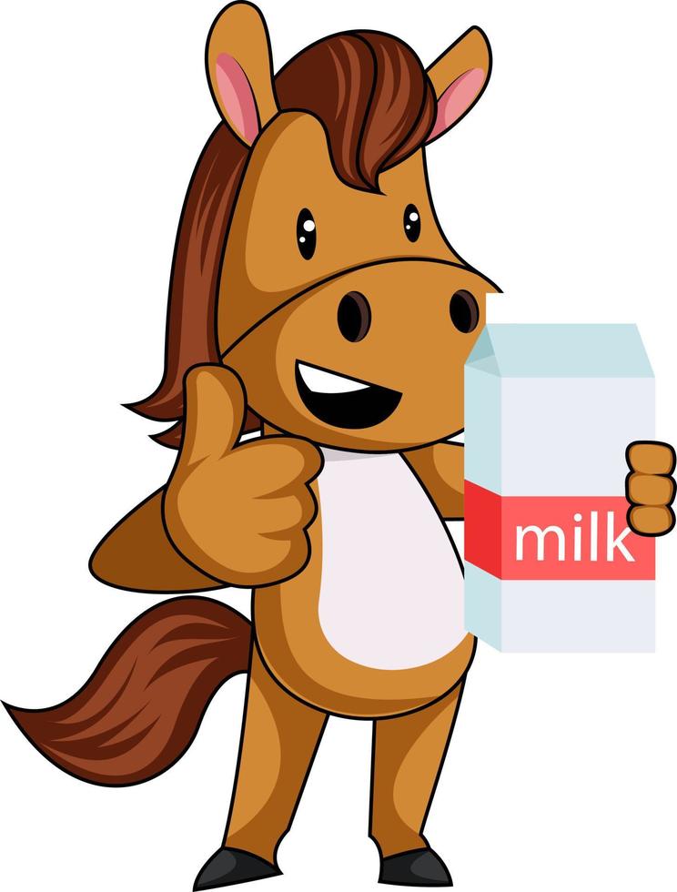 Horse with milk, illustration, vector on white background.