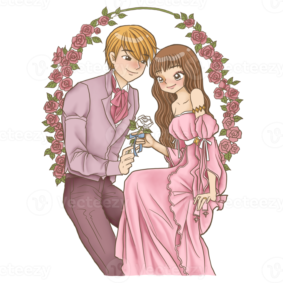 pareja princesa dibujos animados garabato kawaii anime colorear página lindo ilustración dibujo clipart personaje chibi manga historietas png