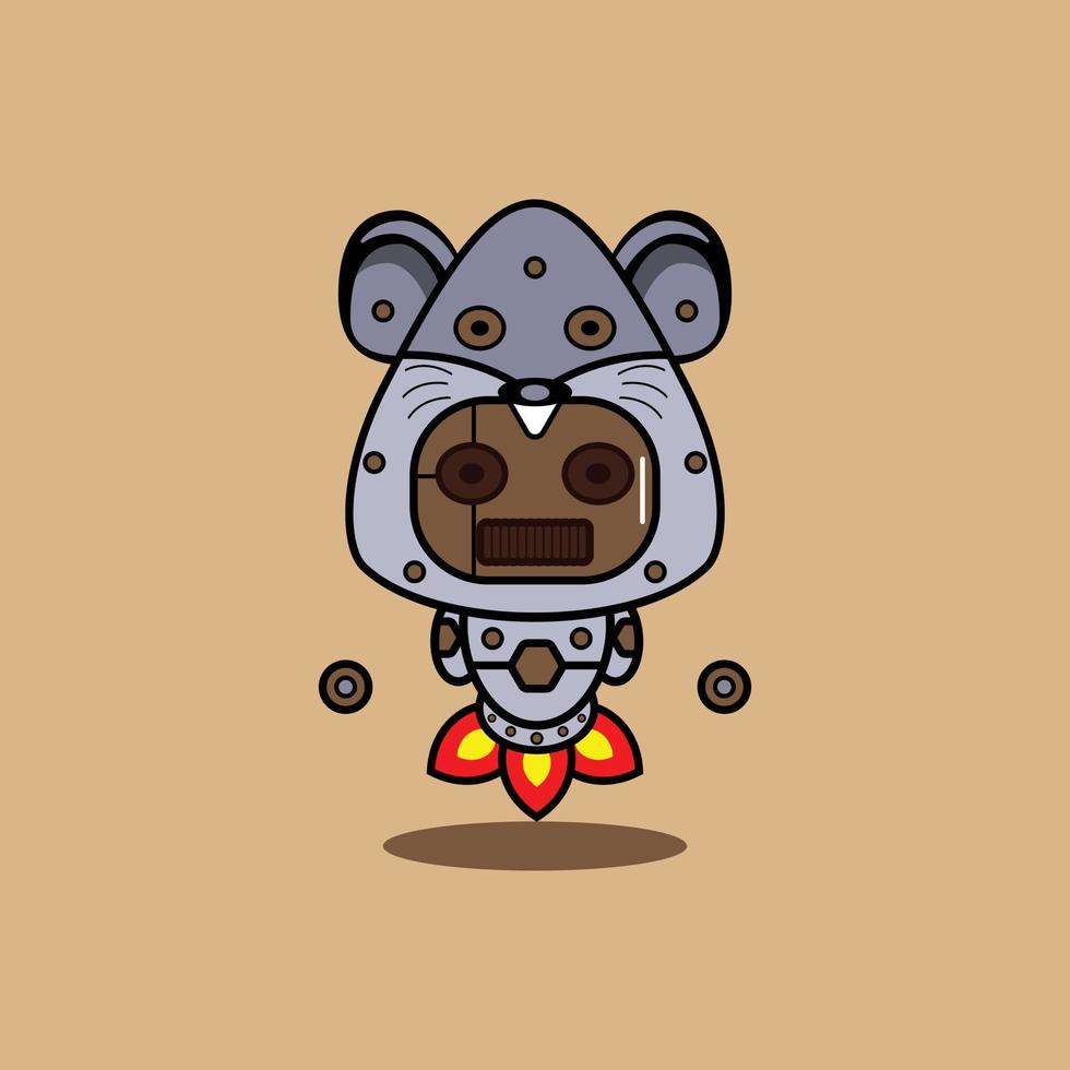 vector illustration of cartoon character mascot costume animal rocket cute robot rat