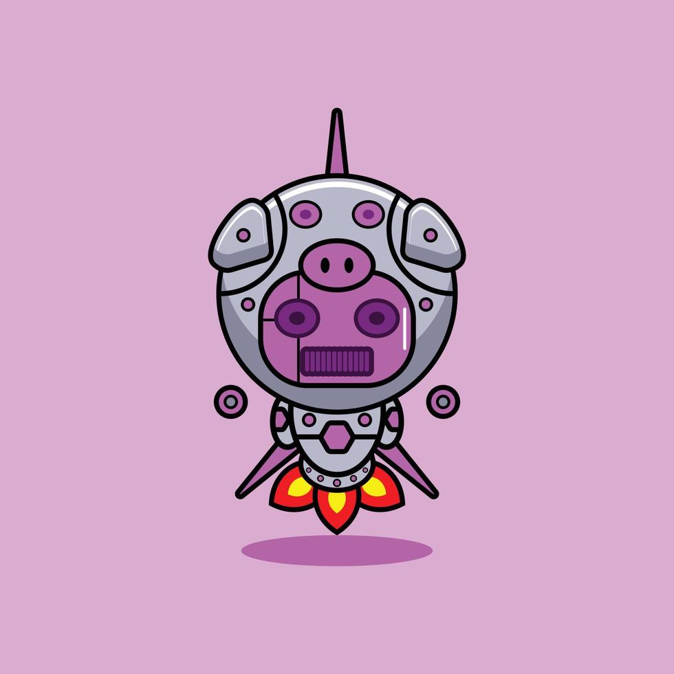ilustración vectorial del personaje de dibujos animados mascota disfraz animal cohete lindo robot cerdo vector