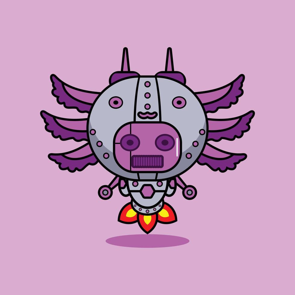 ilustración vectorial del personaje de dibujos animados mascota disfraz animal cohete lindo robot axolotl vector