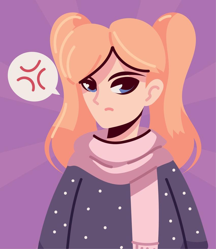 angry anime woman vector