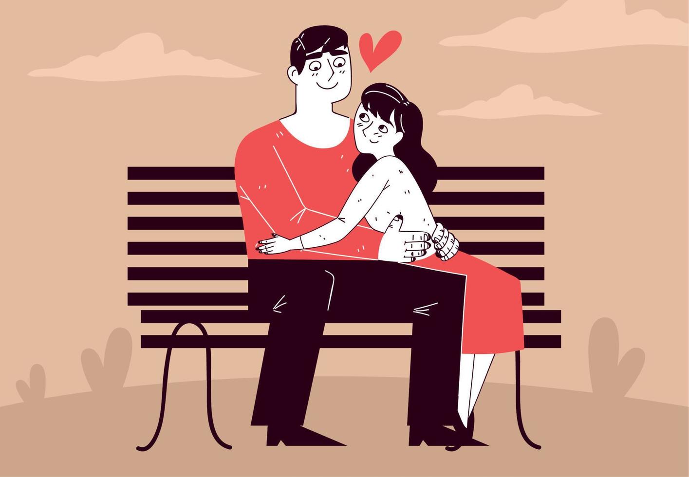 couple sitting on bench vector