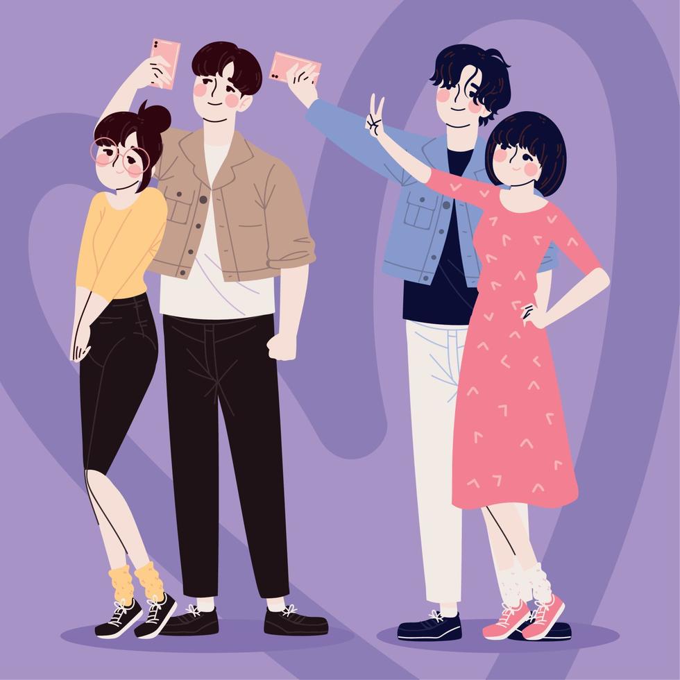 Korean couples using phone vector