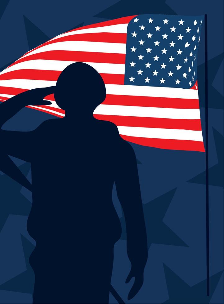 soldado y bandera americana vector