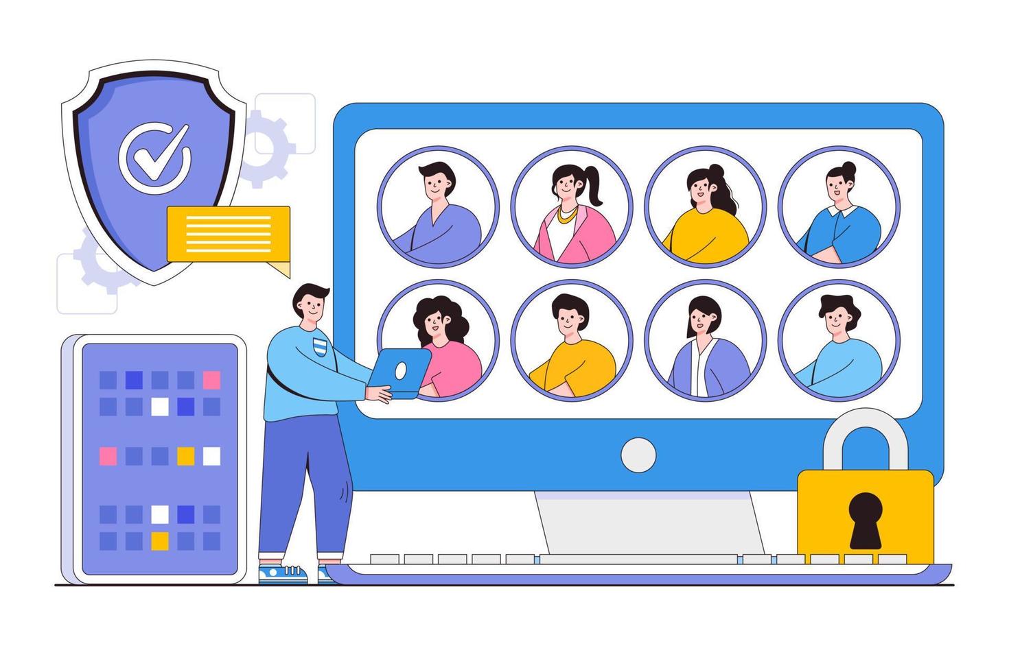 Flat privacy policy, official document information in form of text, customer database information about concept. Outline design illustration for landing page, web banner, infographics, hero images vector