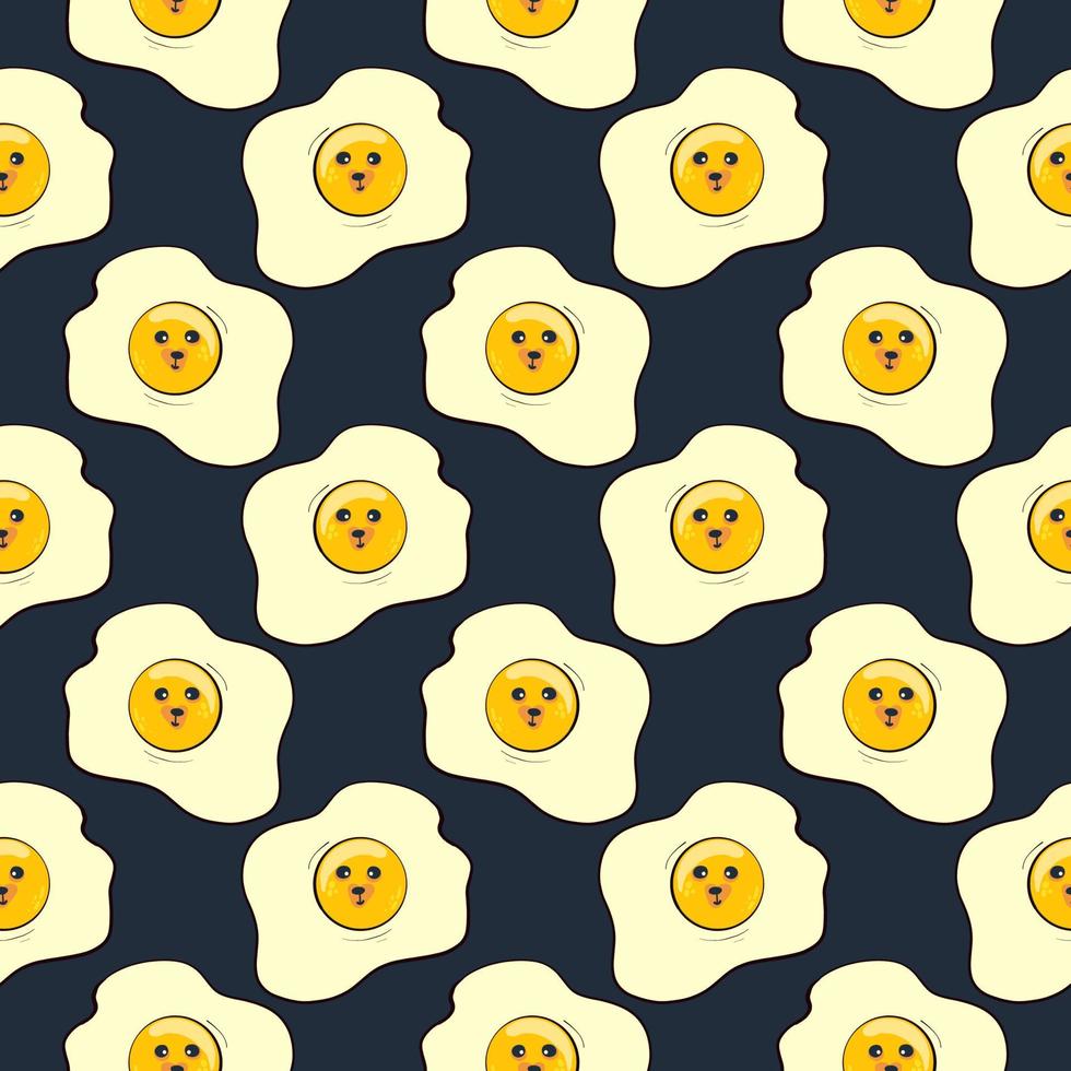 Fried eggs,seamless pattern on grey background. vector