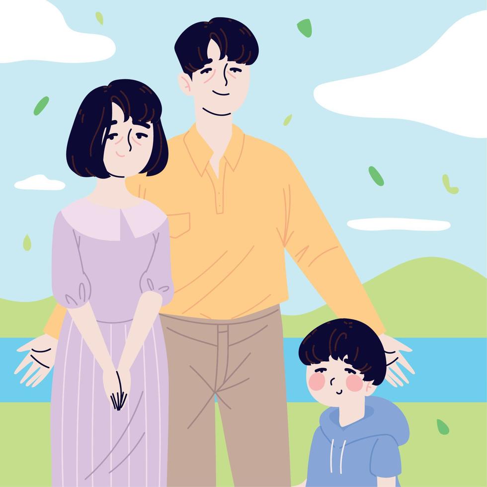 personajes de la familia coreana vector