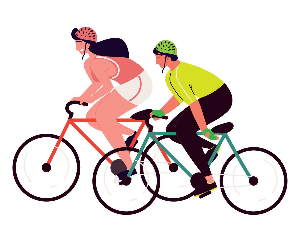 sporty couple riding a bicycle vector