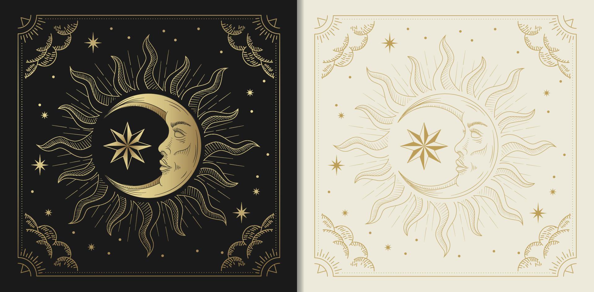 Moon face with stars in engraving, luxury, esoteric, boho style. Suitable for spiritualists, psychics, tarot, fortune tellers, astrologers and tattoo vector