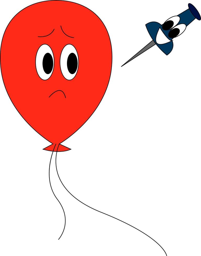 Balloon and needle, illustration, vector on white background.