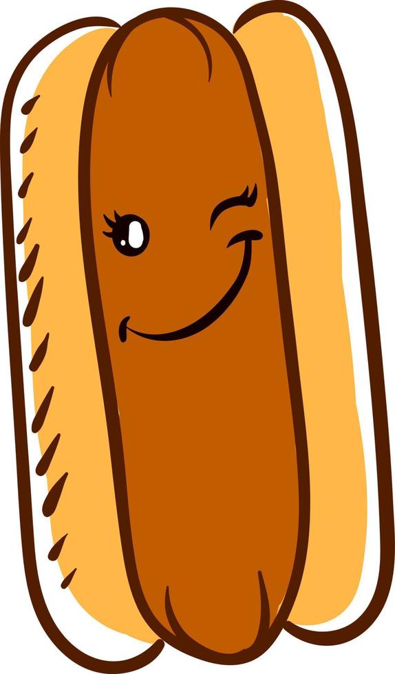Winking hot dog, illustration, vector on white background.