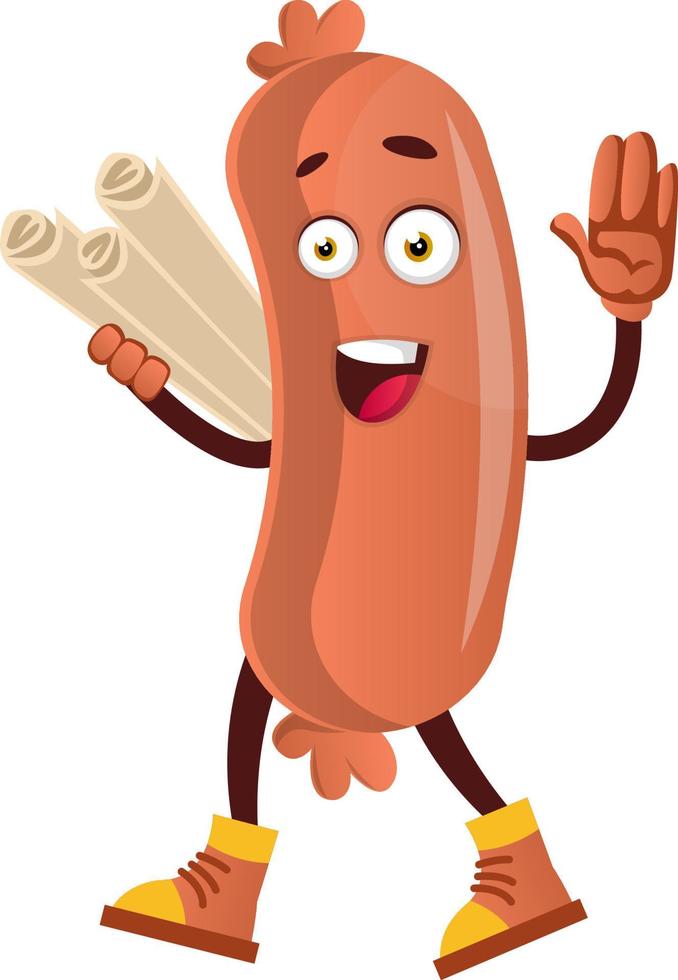 Sausage with plans, illustration, vector on white background.