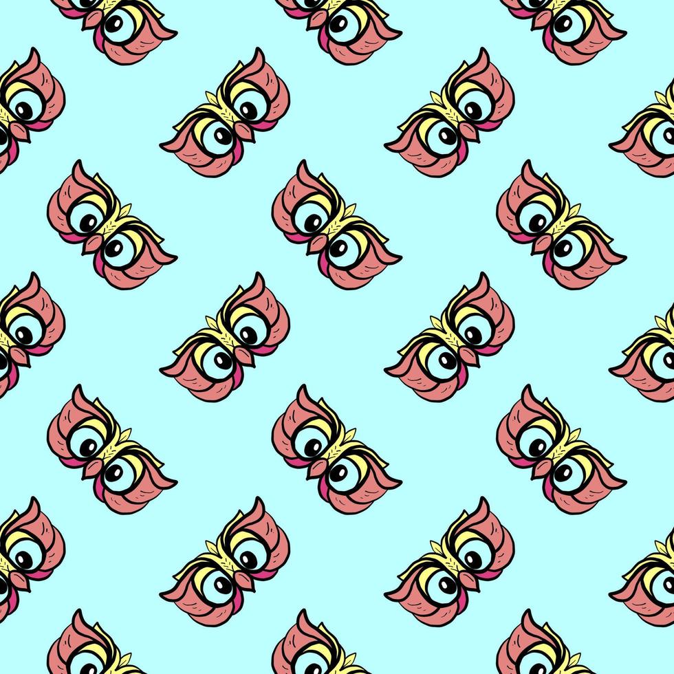 Owl eyes, seamless pattern on blue background. vector