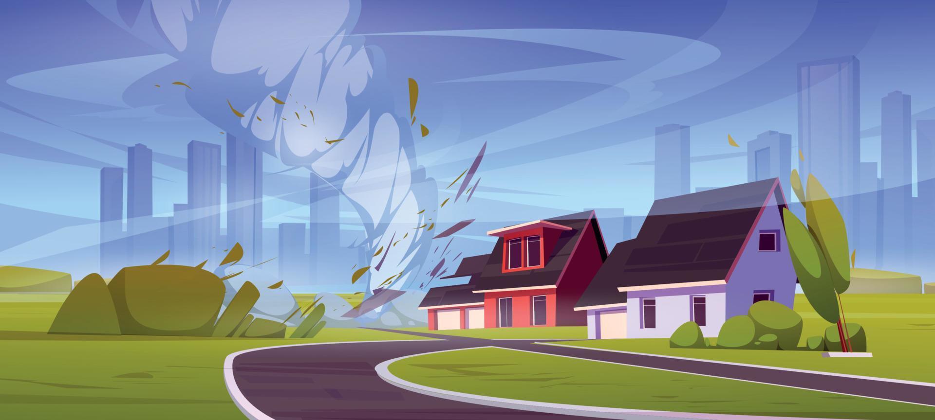Natural disaster with tornado crashes house roof vector