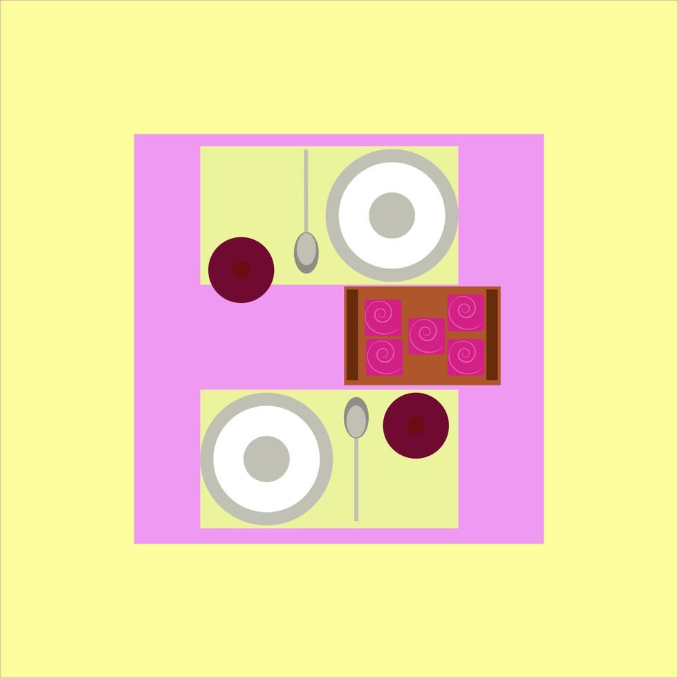 mesa con comida, ilustración, vector sobre fondo blanco.