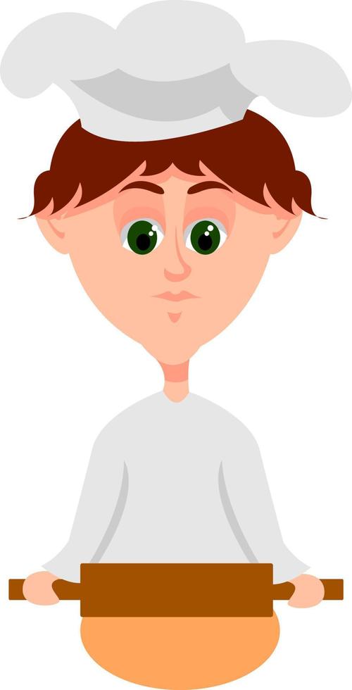 Baker making bread, illustration, vector on white background.