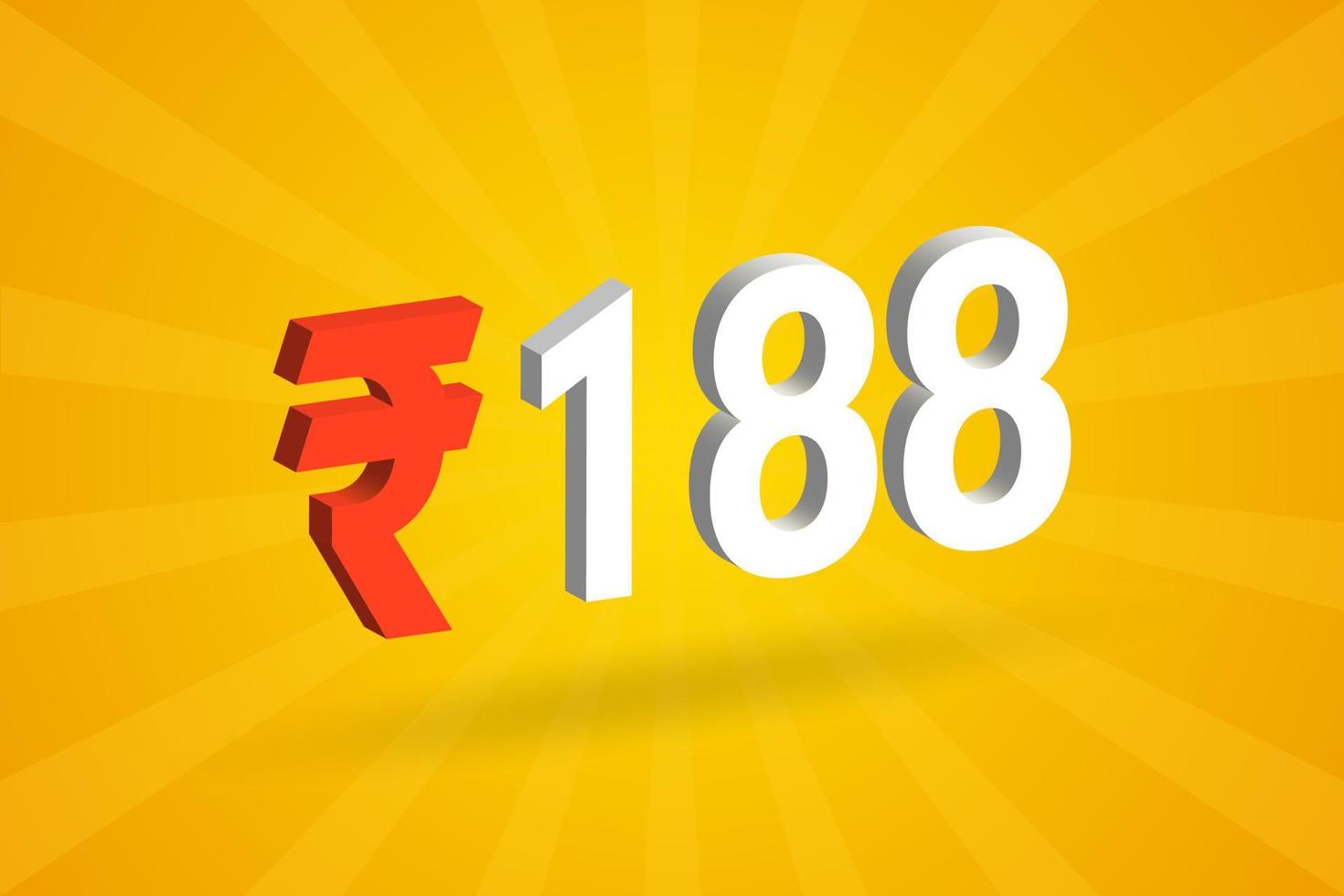 188 Rupee 3D symbol bold text vector image. 3D 188 Indian Rupee currency sign vector illustration