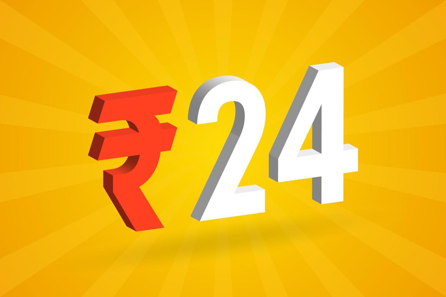 24 Rupee 3D symbol bold text vector image. 3D 24 Indian Rupee currency sign vector illustration