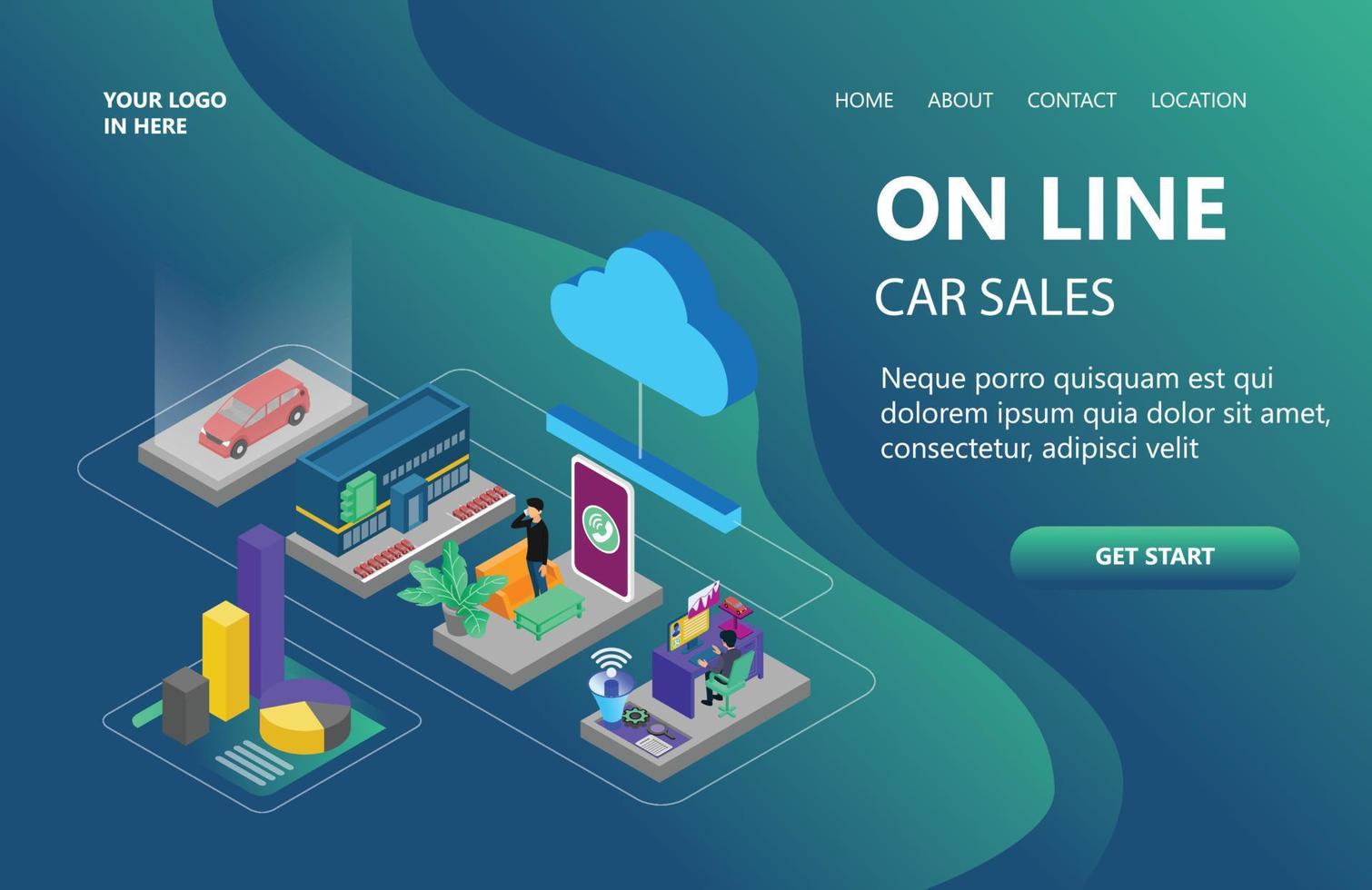 ilustración de un concesionario de ventas de automóviles en línea adecuado para la página de inicio, volantes, infografías y otros activos relacionados con gráficos-vector vector