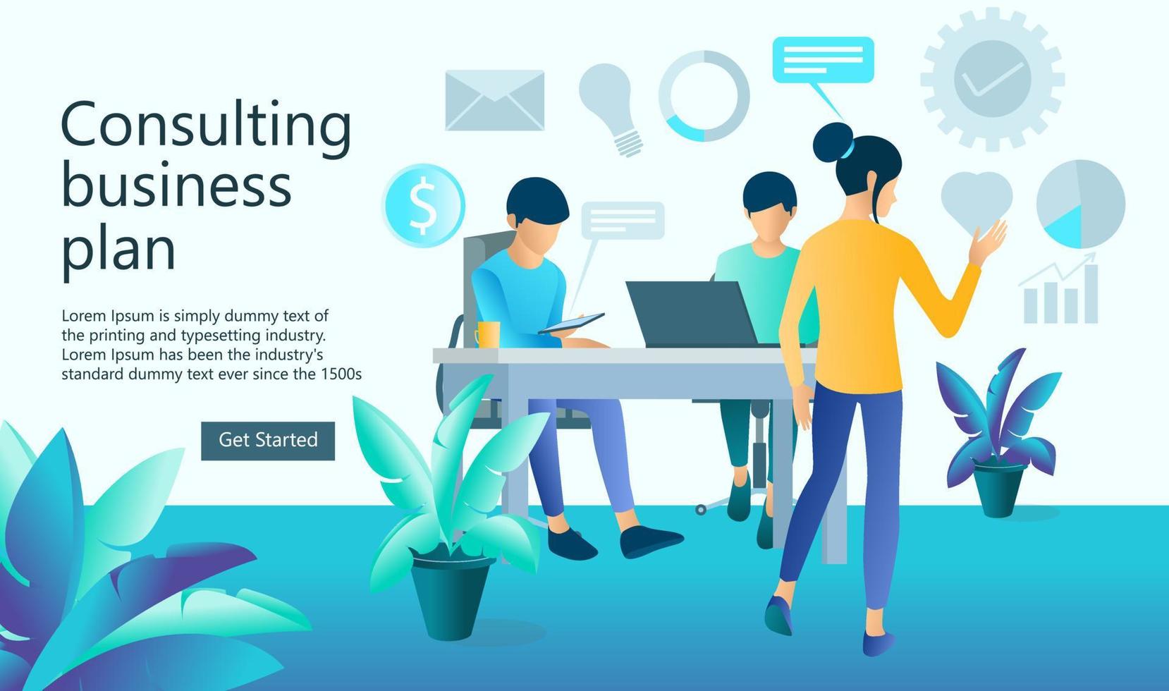Illustration of business presentation with client and team Suitable for landing page, flyers, Infographics, And Other Graphic Related Assets-vector vector