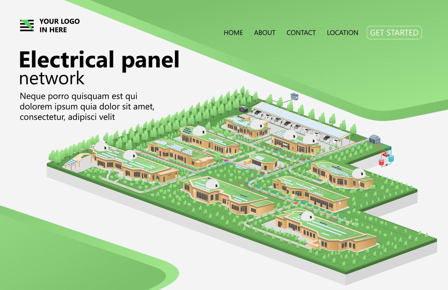 Illustration of urban map with electricity grid and solar panels Suitable for landing page, flyers, Infographics, And Other Graphic Related Assets-vector vector