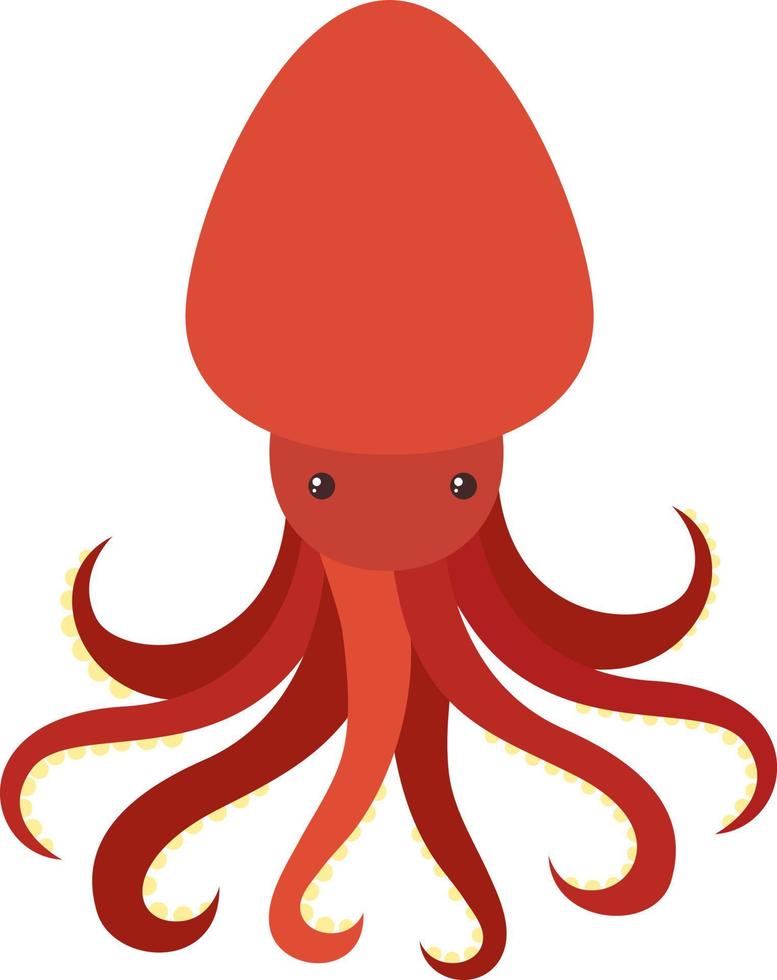 Red octopus, illustration, vector on white background.