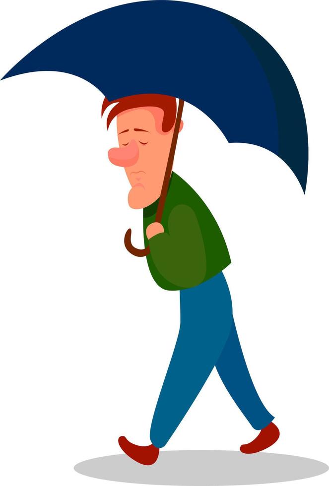 Boy with umbrella, illustration, vector on white background.