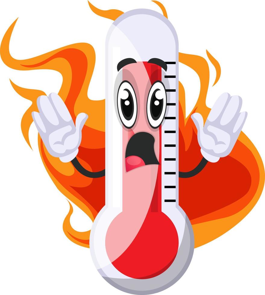 Thermometer on fire, illustration, vector on white background.