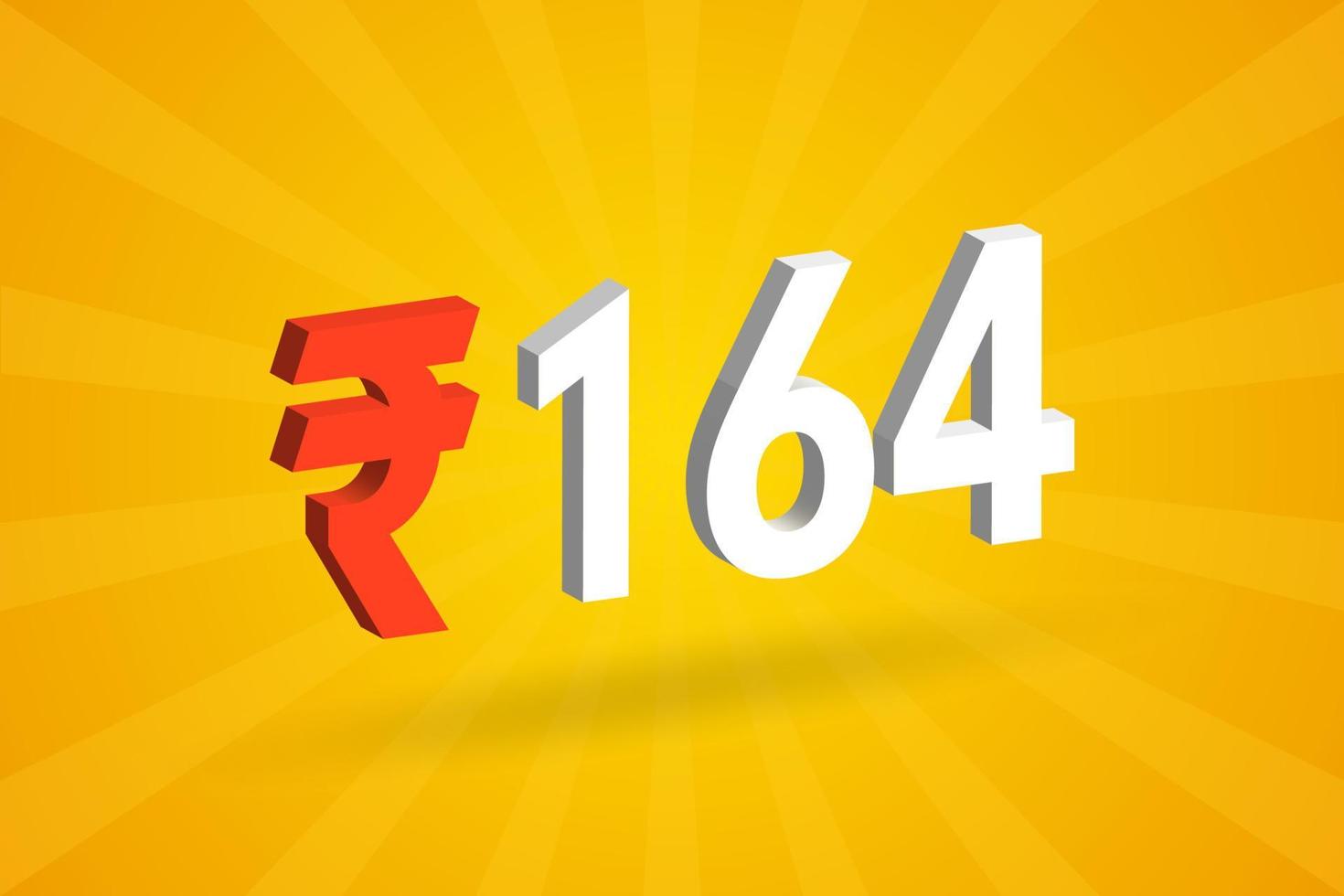 164 Rupee 3D symbol bold text vector image. 3D 164 Indian Rupee currency sign vector illustration