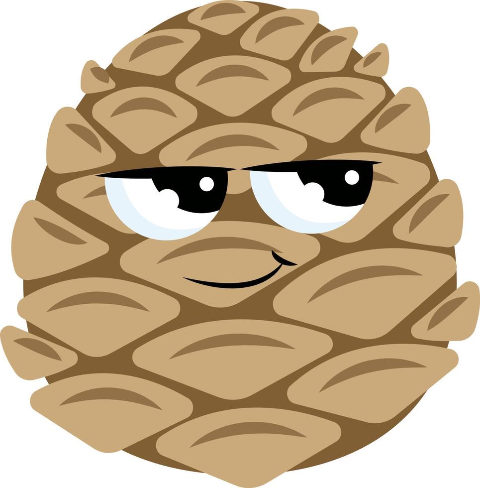Smiling pine cone, illustration, vector on white background.