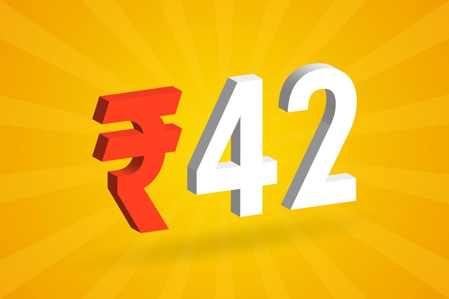 42 Rupee 3D symbol bold text vector image. 3D 42 Indian Rupee currency sign vector illustration