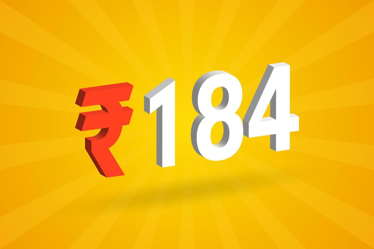 184 rupias símbolo 3d imagen vectorial de texto en negrita. 3d 184 rupia india signo de moneda ilustración vectorial vector